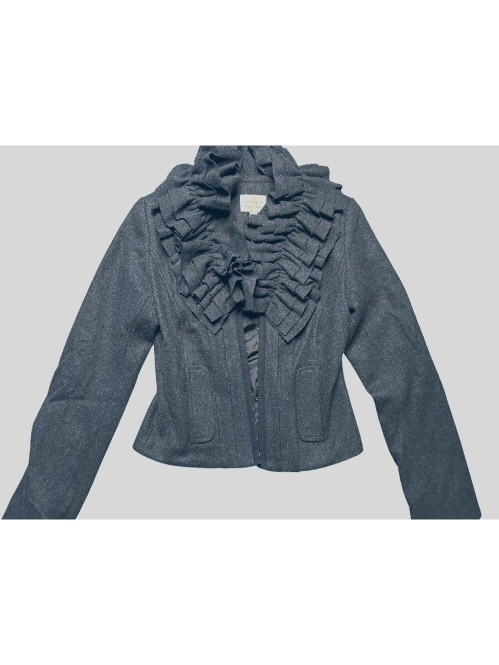 Hinge XS Gray Wool Blend Romantic Victorian Inspired Ruffled Collar Jacket
